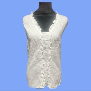 Liz Claiborne White Tank Top with Ruffled and Ruched Details